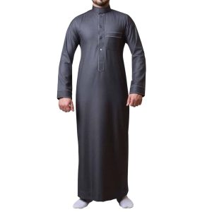 Men's thobe - black winter embroidered