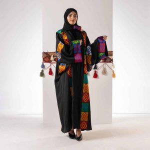 Black wash silk abaya, Sadu pattern
