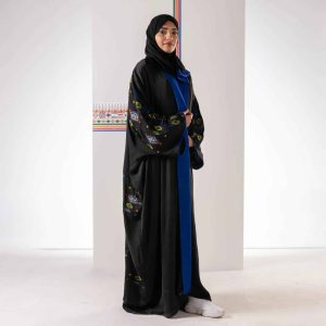 Black wash silk abaya, designed by Al-Qatt Al-Asiri