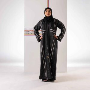 Black Organza Abaya With Embroidery, Al-Qatt Al-Asiri pattern