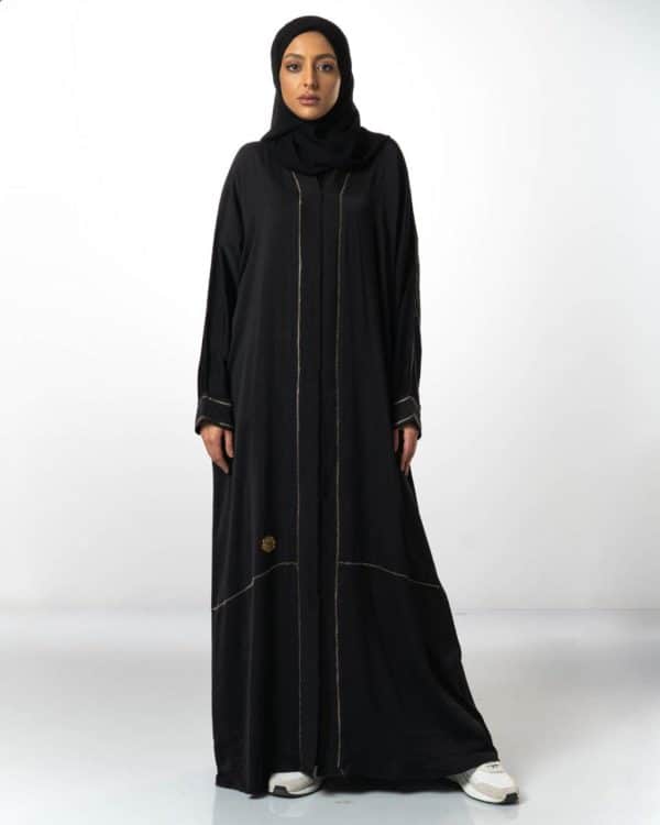 Classic washed silk abaya, with narrow sleeves