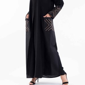 Abaya with pockets embroidered