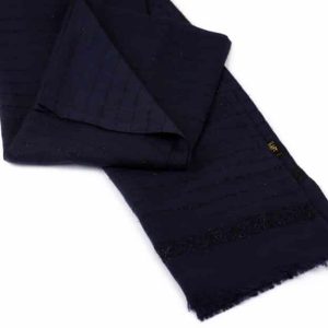 Linen veil with shiny navy blue stripes embroidery
